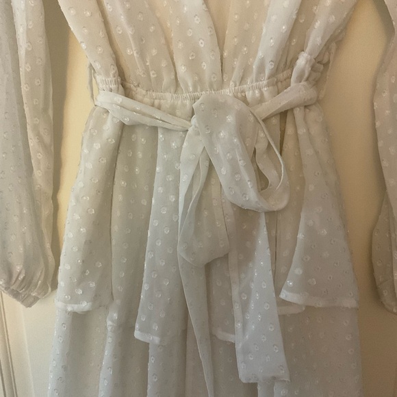 Lioness Legendary Lovers Plunge Dress White Swiss Dot Mini Tie Waist US 4 NWT - Picture 5 of 12